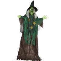 HOMCOM 6ft Halloween Witch Decoration, Outdoor Activated Prop with Light Up Eyes Magical Heart, Sound Activated