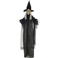 HOMCOM 6ft Outdoor Halloween Decoration Witch, Standing Witch Prop Life Size with Sound and Motion Activated, Light Up Eyes, Talking Sound, Posable Arms