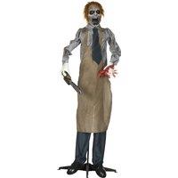 HOMCOM 5.5ft Life Size Halloween Animatronic Standing Chainsaw Killer, with Light Up Eyes, Sound Activated Moving Body, Scary Halloween Decorations, Battery Operated, Indoor Party Props