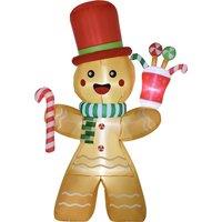 HOMCOM 7.5FT Christmas Inflatable Gingerbread Man with Candy Cane and LED Lights, Blow-Up Outdoor LED Garden Display for Lawn, Party