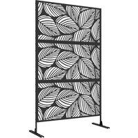 Outsunny Metal Decorative Privacy Screen Outdoor Divider, Black Leaf