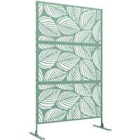 Outsunny Metal Decorative Privacy Screen Outdoor Divider, Green Leaf
