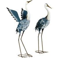 Outsunny Heron Garden Statues, Standing Garden Ornament, Metal Garden Gift with Stakes, Blue & White
