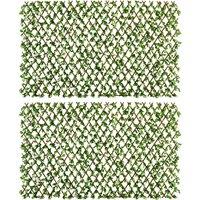 Outsunny 2 Pcs Expandable Faux Privacy Fence, 2 x 1m Decorative Trellis w/ Artificial Leaves, Garden Telescopic Hedge Privacy Screen Greenery Walls