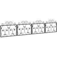 Outsunny Garden Fencing: 4-Pack Metal Wire Borders with Scroll Flower Design, Black Animal Barrier Aosom UK