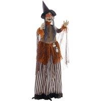 HOMCOM 183 cm Life Size Halloween Animated Standing Fat-Faced Witch with Red Light Up Eyes, Sound Activated Moving Arms & Head, Scary Witch Halloween Decorations, Battery Operated, Indoor Party Props