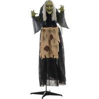 HOMCOM 160cm 63" Witch Outdoor Halloween Decoration, Halloween Animatronic with Sound Activated, Light Up Eyes, Sound Effects Aosom UK