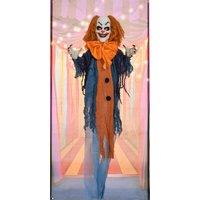 HOMCOM 168 cm Life Size Halloween Animated Standing Circus Clown with Red Light Up Eyes, Sound Activated Moving Arms & Body, Scary Clown Halloween Decorations, Battery Operated, Indoor Party Props