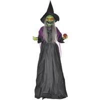 HOMCOM 180 cm Life Size Halloween Animated Standing Witch, Spooky Witch with Glowing LED Eyes, Battery Operated