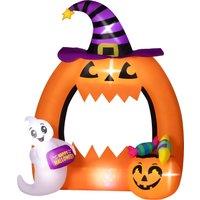 Outsunny 4.9FT Tall Halloween Inflatable Pumpkin Archway with Cute Ghost, Blow-Up Outdoor Halloween Decoration with LED Lights for Lawn Aosom UK