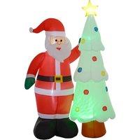 HOMCOM 7ft Inflatable Santa and Christmas Tree with Rotating Magic Ball Light, Blow-Up Outdoor LED Yard Display for Lawn Garden Party Aosom UK