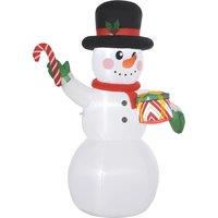 Outsunny 6FT Inflatable Snowman with Candy Cane and Gift Box, Christmas Blow Up Snowman with Built-in LED Light for Indoor, Outdoor, Party Aosom UK