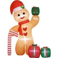 Outsunny 8FT Christmas Inflatable Gingerbread Man with Candy Cane and Three Gift Bags, Christmas Blow Up Outdoor for Garden Party Aosom UK