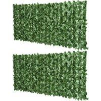 Outsunny 2-Piece Artificial Leaf Hedge Screen Privacy Fence Panel for Garden Outdoor Indoor Decor, Dark Green, 2.4M x 1M Aosom UK