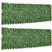 Outsunny 2-Piece Artificial Leaf Hedge Screen Privacy Fence Panel for Garden Outdoor Indoor Decor, Dark Green, 3M x 1M Aosom UK