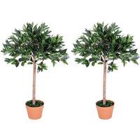 Outsunny 3ft Artificial Olive Tree Indoor Plant Greenery for Home Office Potted in An Orange Pot Set of 2 Aosom UK