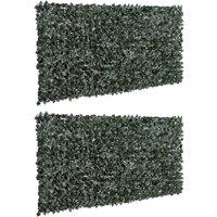 Outsunny Artificial Hedge Screen: Set of Two Dark Green Leaf Panels for Garden & Indoor Privacy, 3 x 1.5 m