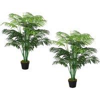 Outsunny Artificial Palm Tree in Pot, 2 Pack Fake Plants, Home Indoor Outdoor Decor, 125cm, Green Aosom UK