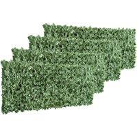 Outsunny 4-Piece Artificial Leaf Hedge Screen Privacy Fence Panel for Garden Outdoor Indoor Decor, Dark Green, 2.4M x 1M Aosom UK