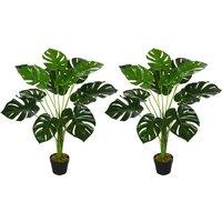 HOMCOM 2 Pack Decorative Artificial Monstera Plants in Pot Fake Plants for Home Indoor Outdoor Decor, 85cm, Green Aosom UK