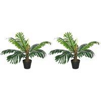 Outsunny 2 Pack 60cm Artificial Palm Tree Decorative Plant with Nursery Pot, Fake Tropical Tree for Indoor Outdoor Dcor Aosom UK