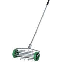 Outsunny Garden Rolling Lawn Aerator Heavy Duty Steel Grass Roller w/ Adjustable Handle