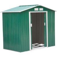 Outsunny 7ft x 4ft Lockable Garden Shed Large Patio Roofed Tool Metal Storage Building Foundation Sh