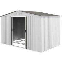 Outsunny 9 x 6ft Garden Storage Shed for Motorbike, Metal Outdoor Storage Shed House with Floor Foundation, Ventilation & Doors, Grey Aosom UK