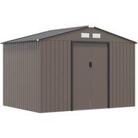 Outsunny 9 x 6FT Garden Metal Storage Shed Outdoor Storage Shed with Foundation Ventilation & Doors, Brown