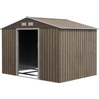 Outsunny 9 x 6ft Garden Metal Storage Shed, Outdoor Storage Tool House with Vents, Foundation and Lockable Double Doors, Brown