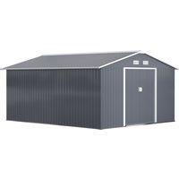 Outsunny 13 x 11ft Foundation Ventilation Steel Outdoor Garden Shed Grey
