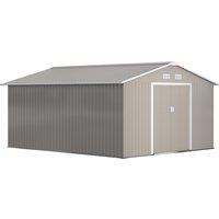 Outsunny 13 x 11ft Garden Metal Storage Shed Outdoor Storage Shed with Foundation Ventilation & Doors, Light Grey Aosom UK