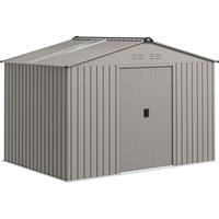 Outsunny Garden Storage Shed, Metal Outdoor Storage Shed House with Foundation Kit, Ventilation, Doors, 9 x 6FT, Grey