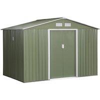 Outsunny 9 x 6 ft Metal Garden Storage Shed Corrugated Steel Roofed Tool Box with Foundation Ventilation and Doors, Light Green Aosom UK