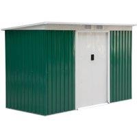 Outsunny 9ft x 4.25ft Corrugated Garden Metal Storage Shed Outdoor Equipment Tool Box with Foundation Ventilation & Doors Deep Green Aosom UK