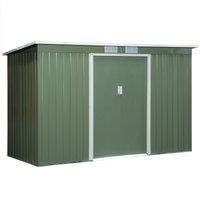 Outsunny 9 x 4.5 ft Pent Roof Metal Garden Storage Shed Corrugated Steel Tool Box with Foundation Ventilation & Doors, Light Green Aosom UK