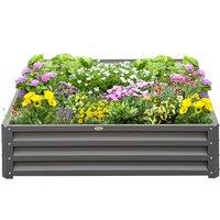 Outsunny 432L Square Raised Garden Bed Box Steel Frame for Vegetables, Flowers and Herbs, 120 x 120 x 30cm, Light Grey