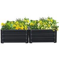 Outsunny Set of 2 Raised Garden Bed, Outdoor Elevated Galvanised Planter Box for Flowers, Herbs, 60x60x30.5cm, Grey