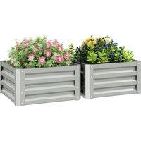 Outsunny Set of Two 60 x 60cm Steel Planter Boxes - Light Grey