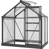 Outsunny Polycarbonate Greenhouse Large Walk-In Green House Garden Plants Grow Galvanized Base Aluminium Frame w/ Slide Door, 6 x 4ft, Grey Aosom UK