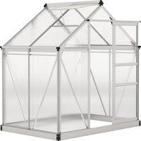 Outsunny Polycarbonate Greenhouse, Large Walk-In Green House with Slide Door and Window, Aluminium Frame, 6x4ft, Silver Tone