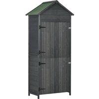 OutsunnyGarden Storage 4-Tier Wooden Garden Outdoor Shed 3 Shelves Utility Gardener Cabinet Lockable 2 Doors - Grey