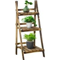 Outsunny 3 Tier Flower Stand Wood Folding Planter Ladder Display Shelf Rack for Garden Outdoor Backyard 40Lx37Wx93H(cm) Aosom UK