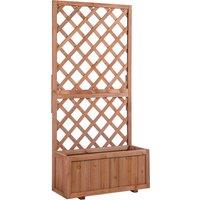 Outsunny Garden Wooden Pine Trough Planter with Topped Trellis Climbing Plants Flower Raised Bed Aosom UK