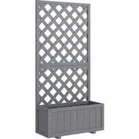 Outsunny Wood Planter with Trellis for Climbing Plants, Raised Bed, Planter Box with Drainage Holes to Grow Herbs Flowers, Grey