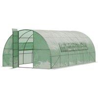 Outsunny Polytunnel Greenhouse with Metal Hinged Door, 25mm Diameter Galvanised Steel Frame & Mesh Windows (3 x 6M) Aosom UK