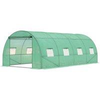 Outsunny 6 x 3 m Large Walk-In Greenhouse Garden Polytunnel Greenhouse with Steel Frame, Zippered Door and Roll Up Windows, Green Aosom UK