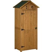 Outsunny Wooden Garden Storage Shed Vertical Tool Cabinet Organiser w/ Shelves, Lockable Door, 77 x 