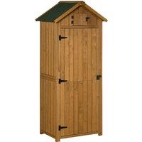 Outsunny Wooden Garden Storage Shed Vertical Tool Cabinet Organiser w/ Shelves, Lockable Door, 77 x 54.2 x 179 cm, Brown