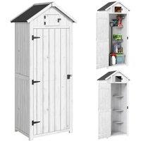 Outsunny Small Shed, Tall Slim Wooden Garden Shed with 3 Removable Shelves and Roof Hatch, Compact Outdoor Tool Storage Cabinet with Asphalt Roof and Door Latch, 77 x 54.2 x 179 cm, Light Grey